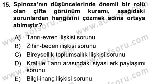 Modern Felsefe 1 Dersi 2016 - 2017 Yılı (Vize) Ara Sınav Soruları 15. Soru
