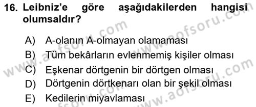 Modern Felsefe 1 Dersi 2016 - 2017 Yılı (Vize) Ara Sınav Soruları 16. Soru