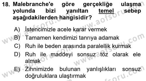 Modern Felsefe 1 Dersi Ara Sınavı Deneme Sınav Soruları 18. Soru