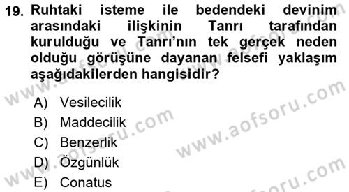 Modern Felsefe 1 Dersi 2016 - 2017 Yılı (Vize) Ara Sınav Soruları 19. Soru