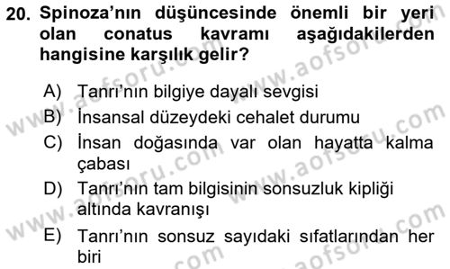 Modern Felsefe 1 Dersi Ara Sınavı Deneme Sınav Soruları 20. Soru