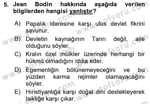 Modern Felsefe 1 Dersi Ara Sınavı Deneme Sınav Soruları 5. Soru