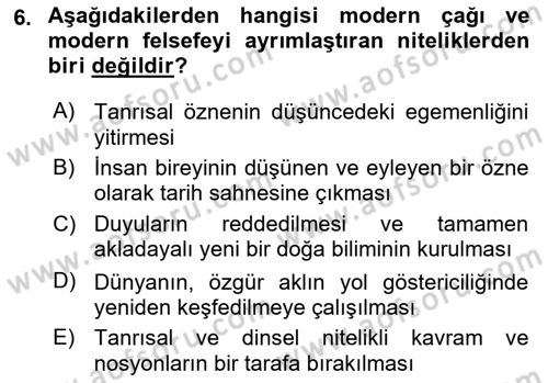 Modern Felsefe 1 Dersi Ara Sınavı Deneme Sınav Soruları 6. Soru
