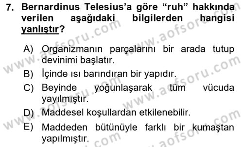Modern Felsefe 1 Dersi Ara Sınavı Deneme Sınav Soruları 7. Soru