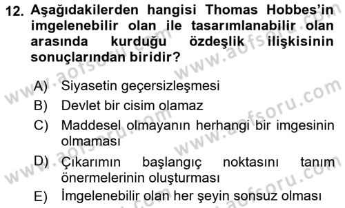 Modern Felsefe 1 Dersi 2016 - 2017 Yılı (Final) Dönem Sonu Sınav Soruları 12. Soru