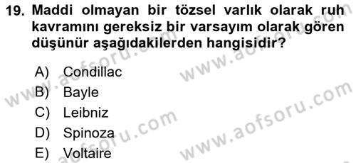 Modern Felsefe 1 Dersi 2016 - 2017 Yılı (Final) Dönem Sonu Sınav Soruları 19. Soru
