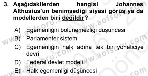 Modern Felsefe 1 Dersi 2016 - 2017 Yılı (Final) Dönem Sonu Sınav Soruları 3. Soru
