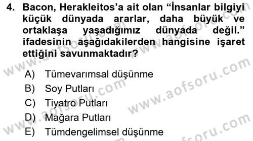 Modern Felsefe 1 Dersi 2016 - 2017 Yılı (Final) Dönem Sonu Sınav Soruları 4. Soru