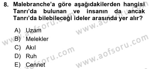 Modern Felsefe 1 Dersi 2016 - 2017 Yılı (Final) Dönem Sonu Sınav Soruları 8. Soru