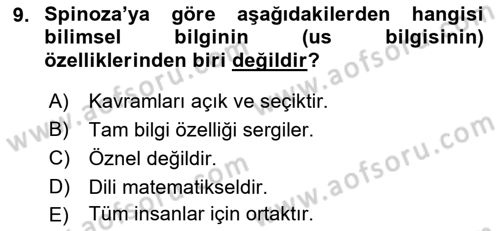 Modern Felsefe 1 Dersi 2016 - 2017 Yılı (Final) Dönem Sonu Sınav Soruları 9. Soru