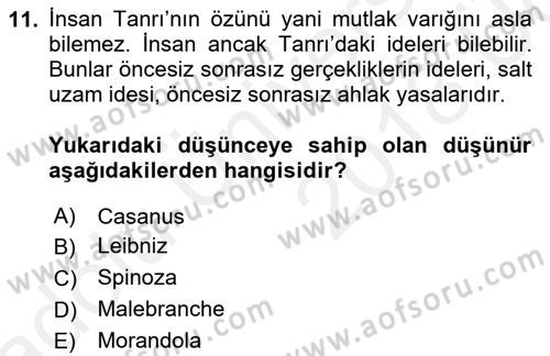 Modern Felsefe 1 Dersi 2017 - 2018 Yılı 3 Ders Sınav Soruları 11. Soru