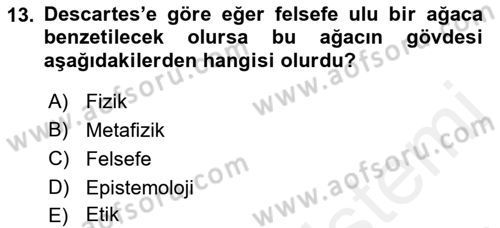 Modern Felsefe 1 Dersi 2017 - 2018 Yılı 3 Ders Sınav Soruları 13. Soru