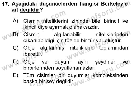 Modern Felsefe 1 Dersi 2017 - 2018 Yılı 3 Ders Sınav Soruları 17. Soru