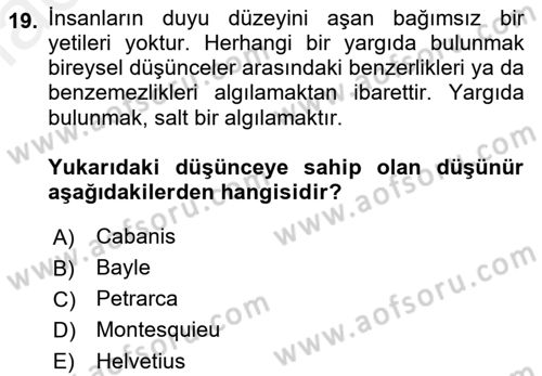 Modern Felsefe 1 Dersi 2017 - 2018 Yılı 3 Ders Sınav Soruları 19. Soru