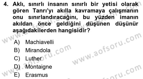 Modern Felsefe 1 Dersi 2017 - 2018 Yılı 3 Ders Sınav Soruları 4. Soru