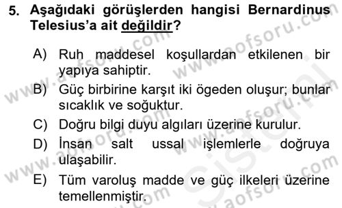 Modern Felsefe 1 Dersi 2017 - 2018 Yılı 3 Ders Sınav Soruları 5. Soru