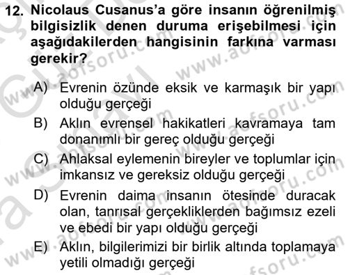 Modern Felsefe 1 Dersi 2017 - 2018 Yılı (Vize) Ara Sınav Soruları 12. Soru