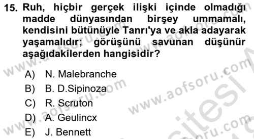 Modern Felsefe 1 Dersi Ara Sınavı Deneme Sınav Soruları 15. Soru