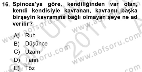 Modern Felsefe 1 Dersi Ara Sınavı Deneme Sınav Soruları 16. Soru