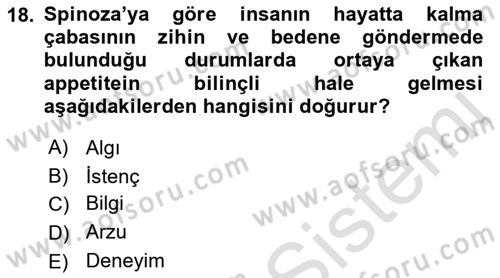 Modern Felsefe 1 Dersi Ara Sınavı Deneme Sınav Soruları 18. Soru