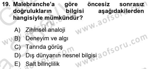 Modern Felsefe 1 Dersi Ara Sınavı Deneme Sınav Soruları 19. Soru