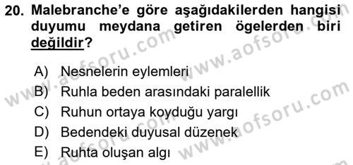 Modern Felsefe 1 Dersi Ara Sınavı Deneme Sınav Soruları 20. Soru