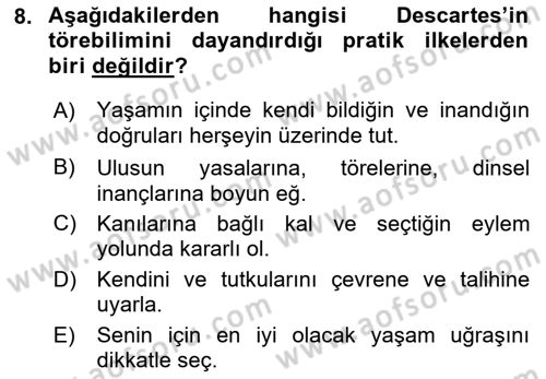 Modern Felsefe 1 Dersi Ara Sınavı Deneme Sınav Soruları 8. Soru