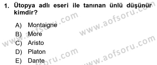 Modern Felsefe 1 Dersi 2017 - 2018 Yılı (Final) Dönem Sonu Sınav Soruları 1. Soru