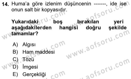 Modern Felsefe 1 Dersi 2017 - 2018 Yılı (Final) Dönem Sonu Sınav Soruları 14. Soru