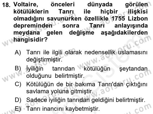Modern Felsefe 1 Dersi 2017 - 2018 Yılı (Final) Dönem Sonu Sınav Soruları 18. Soru
