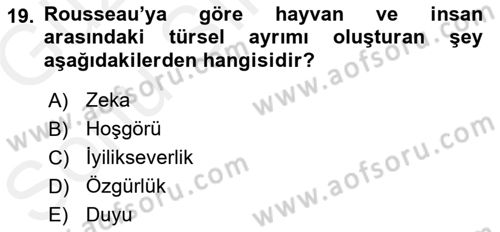Modern Felsefe 1 Dersi 2017 - 2018 Yılı (Final) Dönem Sonu Sınav Soruları 19. Soru