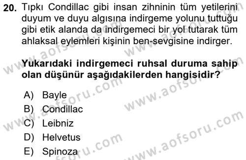 Modern Felsefe 1 Dersi 2017 - 2018 Yılı (Final) Dönem Sonu Sınav Soruları 20. Soru