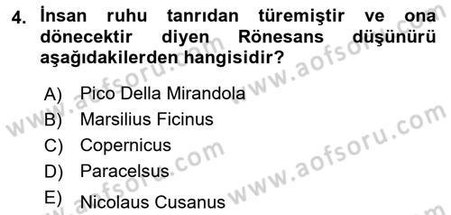 Modern Felsefe 1 Dersi 2017 - 2018 Yılı (Final) Dönem Sonu Sınav Soruları 4. Soru