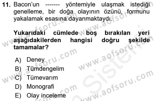 Modern Felsefe 1 Dersi Ara Sınavı Deneme Sınav Soruları 11. Soru