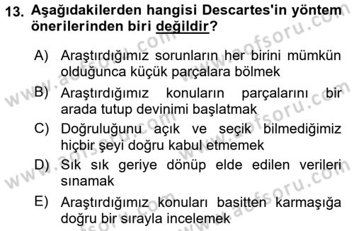 Modern Felsefe 1 Dersi Ara Sınavı Deneme Sınav Soruları 13. Soru