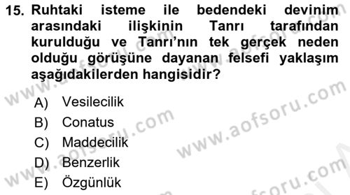 Modern Felsefe 1 Dersi Ara Sınavı Deneme Sınav Soruları 15. Soru