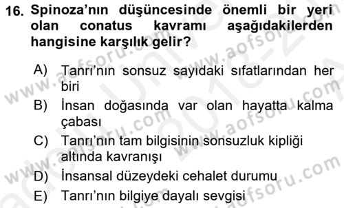 Modern Felsefe 1 Dersi 2018 - 2019 Yılı (Vize) Ara Sınav Soruları 16. Soru