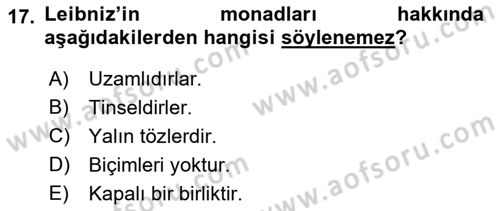 Modern Felsefe 1 Dersi 2018 - 2019 Yılı (Vize) Ara Sınav Soruları 17. Soru