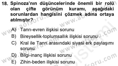 Modern Felsefe 1 Dersi Ara Sınavı Deneme Sınav Soruları 18. Soru