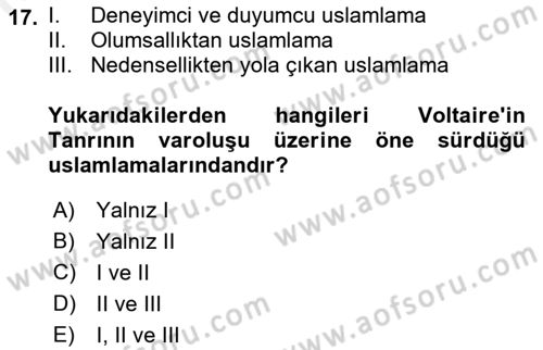 Modern Felsefe 1 Dersi 2018 - 2019 Yılı (Final) Dönem Sonu Sınav Soruları 17. Soru