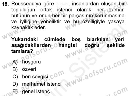 Modern Felsefe 1 Dersi 2018 - 2019 Yılı (Final) Dönem Sonu Sınav Soruları 18. Soru