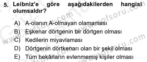 Modern Felsefe 1 Dersi 2018 - 2019 Yılı (Final) Dönem Sonu Sınav Soruları 5. Soru