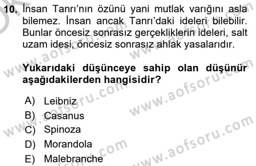 Modern Felsefe 1 Dersi 2018 - 2019 Yılı Yaz Okulu Sınav Soruları 10. Soru