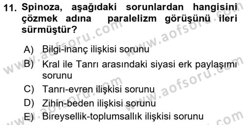 Modern Felsefe 1 Dersi 2018 - 2019 Yılı Yaz Okulu Sınav Soruları 11. Soru