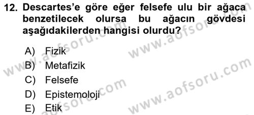 Modern Felsefe 1 Dersi 2018 - 2019 Yılı Yaz Okulu Sınav Soruları 12. Soru