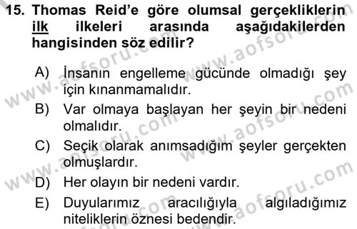 Modern Felsefe 1 Dersi 2018 - 2019 Yılı Yaz Okulu Sınav Soruları 15. Soru