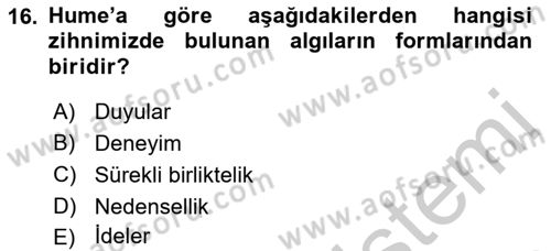 Modern Felsefe 1 Dersi 2018 - 2019 Yılı Yaz Okulu Sınav Soruları 16. Soru