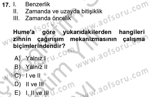 Modern Felsefe 1 Dersi 2018 - 2019 Yılı Yaz Okulu Sınav Soruları 17. Soru