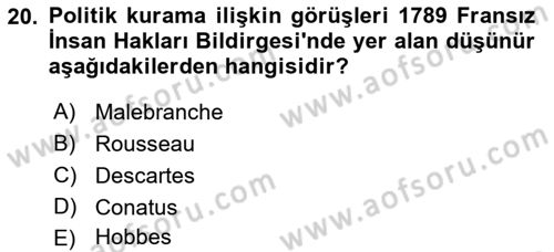 Modern Felsefe 1 Dersi 2018 - 2019 Yılı Yaz Okulu Sınav Soruları 20. Soru