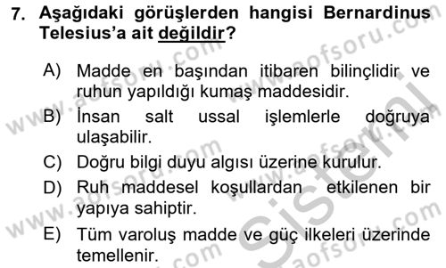 Modern Felsefe 1 Dersi 2018 - 2019 Yılı Yaz Okulu Sınav Soruları 7. Soru